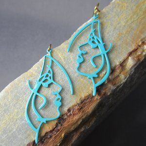 Blue Dreamer Rocker Earrings,  Abstract Dreaming Woman Face